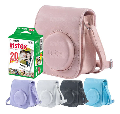 Bolsa Case Couro Para Câmeras Instax Mini 11 + Filme 20 Foto Cor Rosa