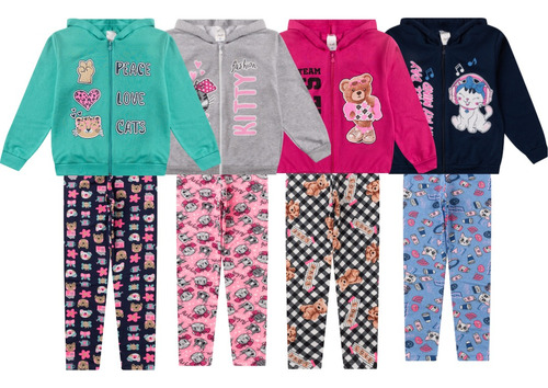 Kit 4 Conjuntos Moletom Infantil Menina Com Ziper Inverno