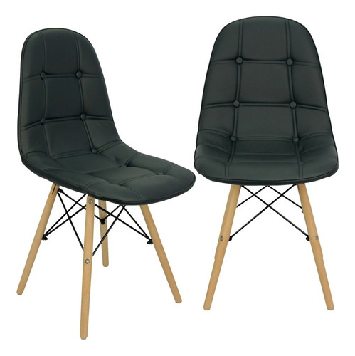 Kit 2 Cadeiras Charles Eames Botonê Eiffel Estofada Couro Cor Da Estrutura Da Cadeira $$$ Cor Do Assento Preto