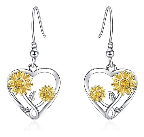 Girasol Aros De Plata Corazon  Colgantes Mujer Plata 925