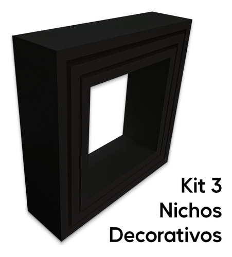 Kit 3 Nichos 100% Mdf Cor Preta Quarto E Sala Decoração