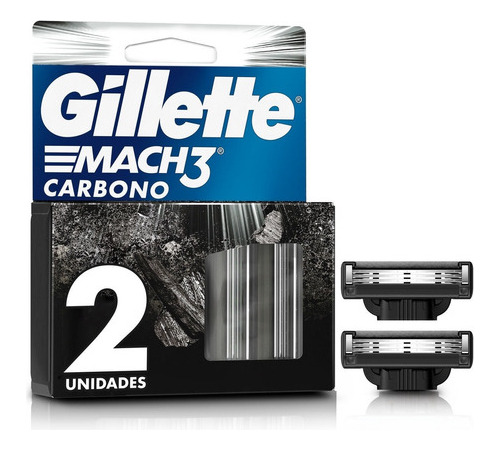 Refil Carga Gillette Mach3 Carbono 2un C/ Fita Lubrificante