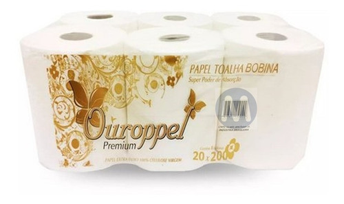 Papel Toalha Bobina 100% Celulose Bom Ouroppel 6 Rolos 200m