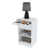 Mesa De Luz Moderna Desayunador Dormitorio Blanco Cajón