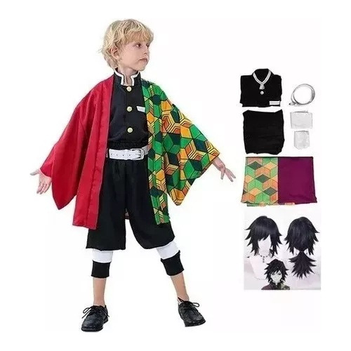 Traje Kimono Nezuko Cosplay Demon Slayer Niños+peluca