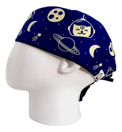 Gorro Quirúrgico Hombre + Lanyard Gato Espacial Azul