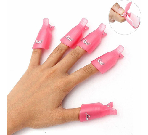 10 Clips Acrilicos De Manicuria P/remover Esmate Rosa