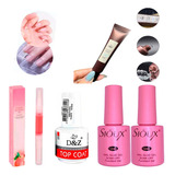 Kit Cola Unha Postiça Gel Base Top Coat D&z Unhas Gel Softge