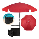 Kit Vermelho Guarda Sol 1,60 M + Cooler 19 L Preto