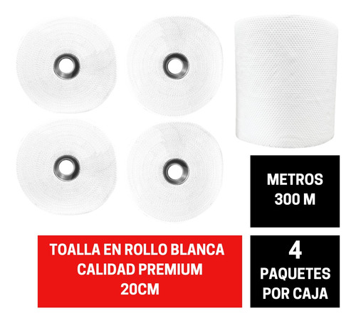 4 Rollos Bobina Papel Tisue Toalla 20cm X 300mts Premium