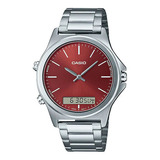 Reloj Casio Hombre Mtp-vc01d-5e Analo-digi Malla Acero Ø40mm Color De La Malla Plateado Color Del Bisel Plateado Color Del Fondo Rojo