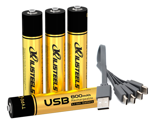 Baterías Aaa Recargables Litio Aaa 1.5v 4 En 1 Usb C 600 Mah