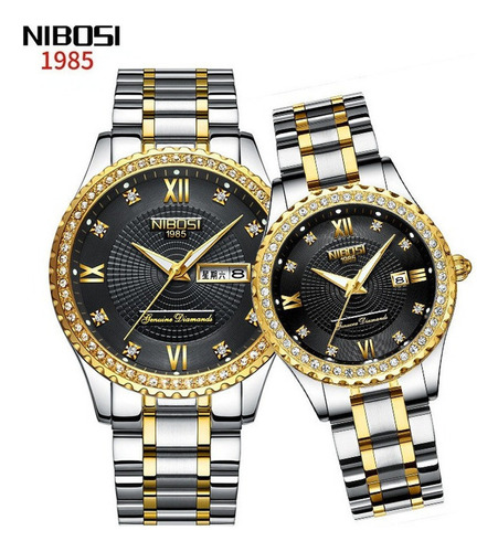 Relógio De Casal Nibosi Luxury Diamond Quartz, 2 Peças