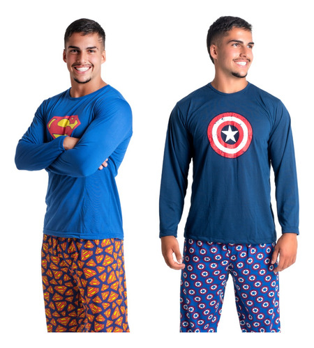 Kit 2 Pijama Adulto Longo Pai Estampado Super Herói