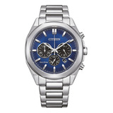 Reloj Citizen Ca459081l Hombre Eco Drive Cronógrafo Malla Plateado Bisel Plateado Fondo Azul