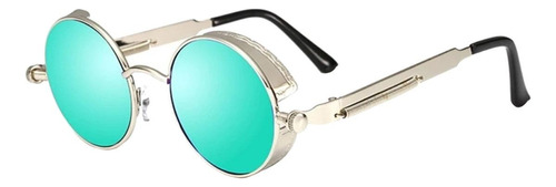 Óculos De Sol Bulier Modas Steampunk, Cor Azul Armação De Aço, Lente De Policarbonato Haste De Aço