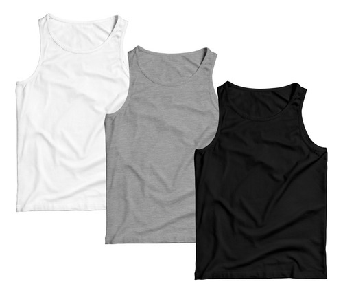 Kit 3 Regatas Masculina Camiseta Lisa Premium Algodão Camisa