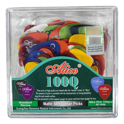 Caja De 100 Picks Alice - Variedad De Colores Y Espesor