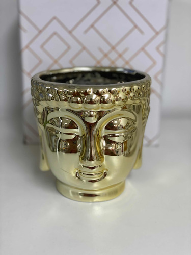 Vaso Cachepô Cabeça Buda 12cm Dourado Espelhado Porcelana