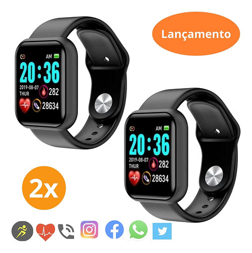 2 Smartwatch Relógio Ultra Inteligente Casal Amigo Namorados Cor Da Pulseira 2 Preto