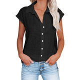 Moda Casual Para Mujer, Manga Corta, Cuello Vuelto, Cuello R