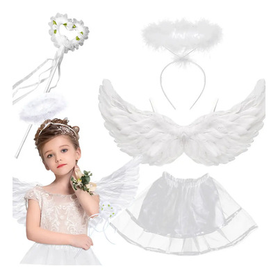 Kit 4pzs Disfraz Angel Querubin Alas Varita Diadema Falda Cosplay Halloween Niñas | MercadoLibre