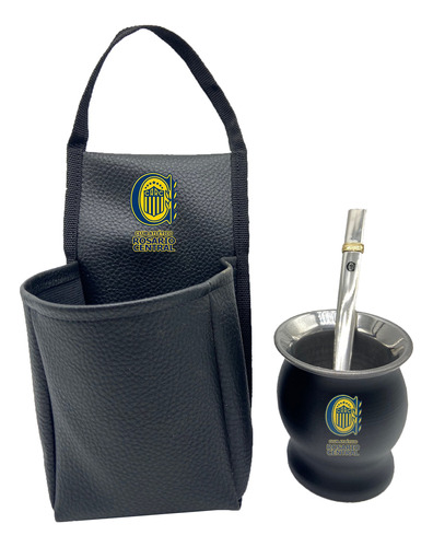  Porta Mate Ecocuero Negro Con Mate Acero Rosario Central