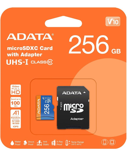 Memoria Micro Sd Adata 256 Gb 100 Mb/sg Clase 10