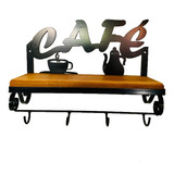 Prateleira Madeira Ferro Café Quatro Gancho Rústica Cozinha 