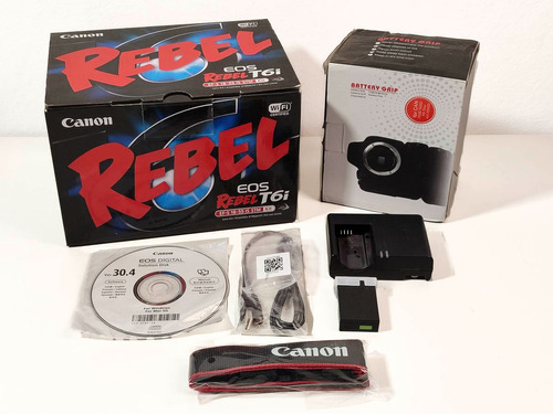 Canon Eos Rebel T6i Con Lente 18/55 Mm + Grip Y Accesorios