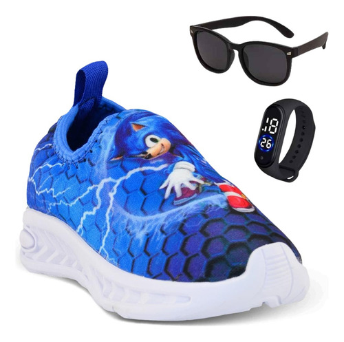 Tênis Infantil Meninos Sonic Patrulha Canina +relogio+oculos