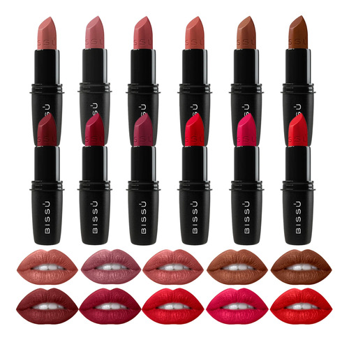 Kit Set 12 Labiales Bissu Humectantes Tonos Cafés/rojos