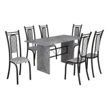 Conjunto De Mesa De Granito Com 6 Cadeiras Craqueadas Preto