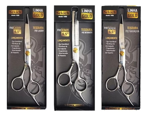 Tesoura 6.5 Fio Navalha + Fio Laser + Desbaste Cortar Cabelo