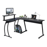 Escritorio Computable En Forma De L, Con Estante, Negro