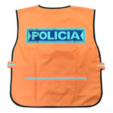 Chaleco Reflectivo Policía Estampado Espalda Naranja Fluo