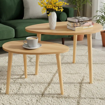 Knwell Set 2 De Mesas De Centro Y Auxiliar Para Sala O Dormitorio,mesa lateral de estilo moderno y minimalista, juego de 2 en 1 de mesas de café (grande y pequeña), altura: 50 cm y 40 cm Marrón Claro | Envío gratis