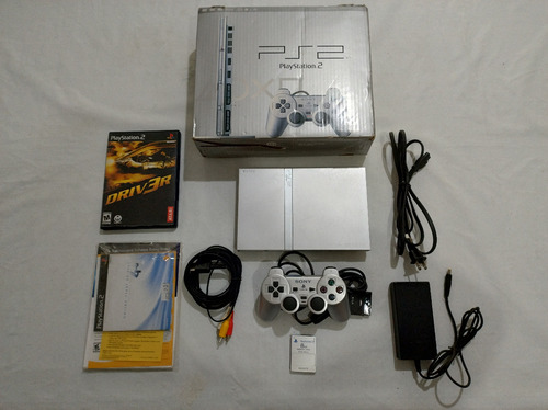 Playstation 2 Ps2 Slim Bloqueado Americano Edição Prata + Caixa + Manual + Acessórios Serial Batendo