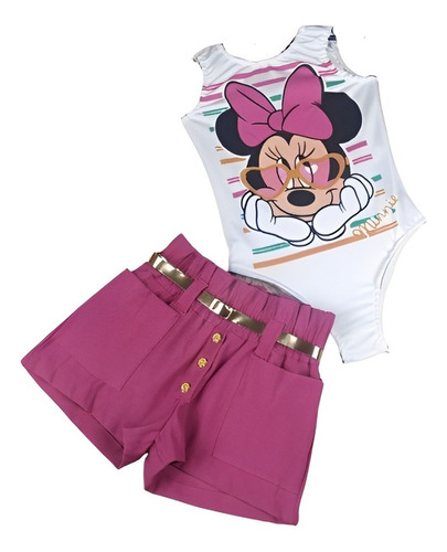 Conjunto Infantil Menina Minnie Roupa Short Bengaline Disney