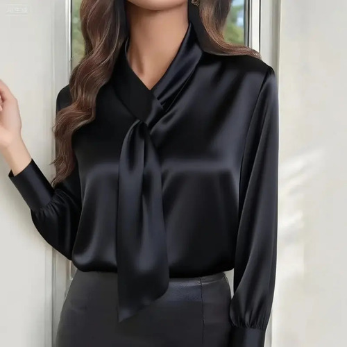 Blusas De Manga Larga De Seda Satinada For Mujer