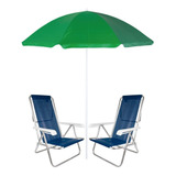 Kit 2 Cadeiras Praia Reclinável + 1 Guarda Sol Fashion Mor