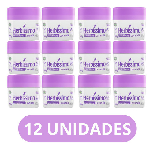 Kit 12 Desodorantes Herbíssimo Creme Lavanda Sem Álcool 55g