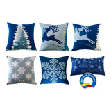 1 Forro Cojin, Navidad Nordic Gris Y Azul, 45x45 Y 30x50 Cms