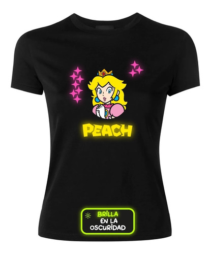 Playera Princesa Peach Mario Bros Brilla En La Oscuridad