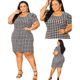 Vestido Plus Size Xadrez Manga Princesa Canelado Premium