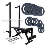 Rack + Banco Livre + Barra 1,80cm 2 De 40cm E 30kg Anilhas