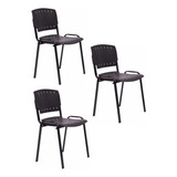 Silla De Escritorio Fija Pvc Oficina Reforzada Pack X3 