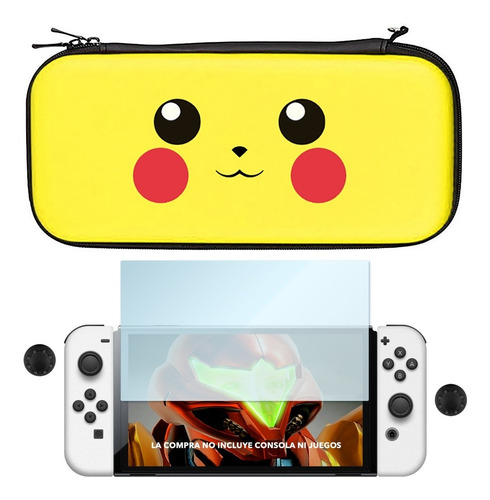 Estuche Nintendo Switch + Mica + Thumbs | Envio Gratis | Case Funda Nes Protector Pikachu | Solo Switch «normal» No Lite