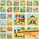 Pack X24 Encastres Rompecabezas De Madera Didáctico Animales