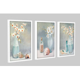 Quadros Decoração Floral Vaso Flores Brancas Com Vidro